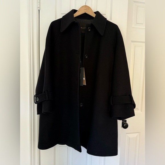 massimo dutti Black tabard-effect wool blend coat - Picture 7 of 10